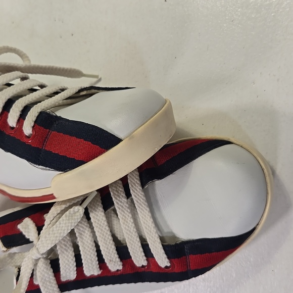 Gucci Boulevard Vintage Stripe White Leather Cursive Logo Women's Sneakers 7 - Picture 13 of 15
